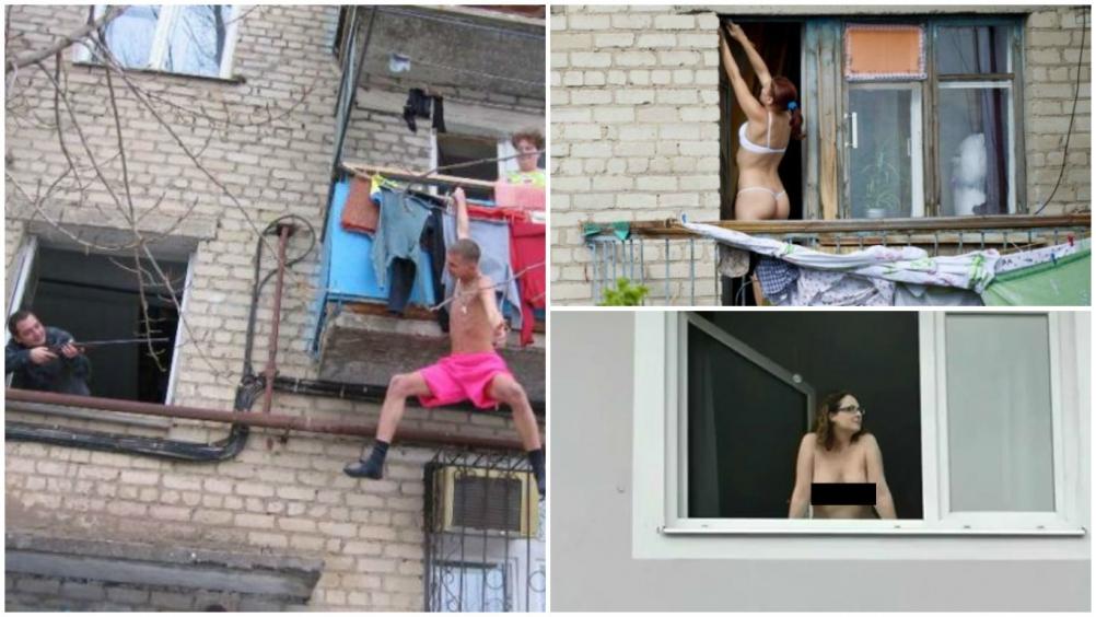 Девушка загорает на балконе